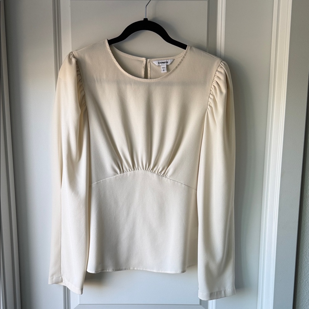 Express Ivory Long Sleeve Gathered Bust Blouse